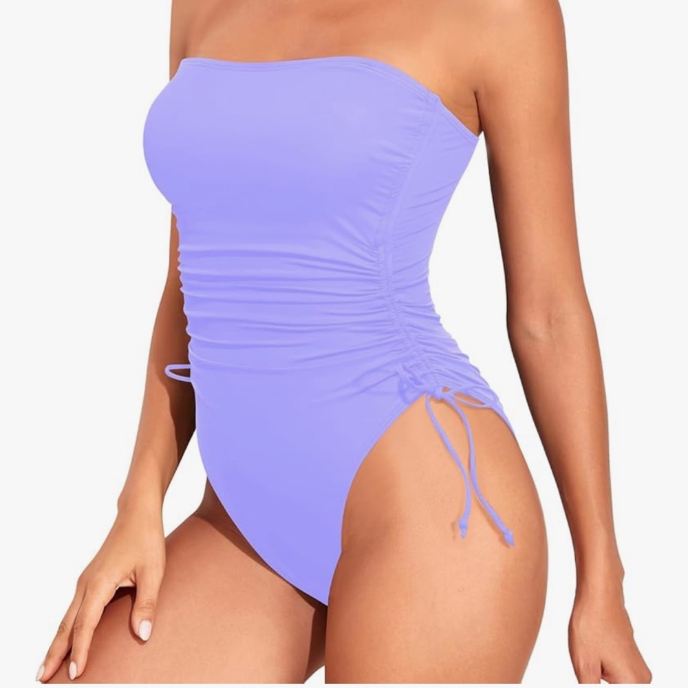 NWT Yonique Strapless One Piece Tummy Control Bandeau Bathing Suit Cheeky - Picture 5 of 7
